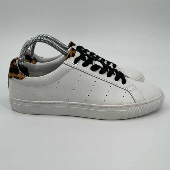 J. Crew Saturday Sneakers L7197 Womens Size 8 White Leather Leopard Trim - Picture 5 of 10